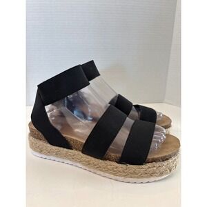 Maui Island Size 8 Womens Black Elastic Strap Platform Espadrille Sandals
